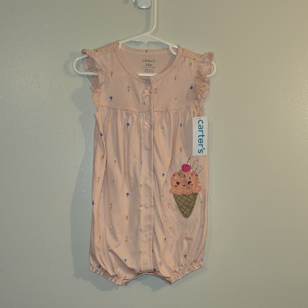 Carter's Light Pink Romper with Ice Cream Design LOT-S